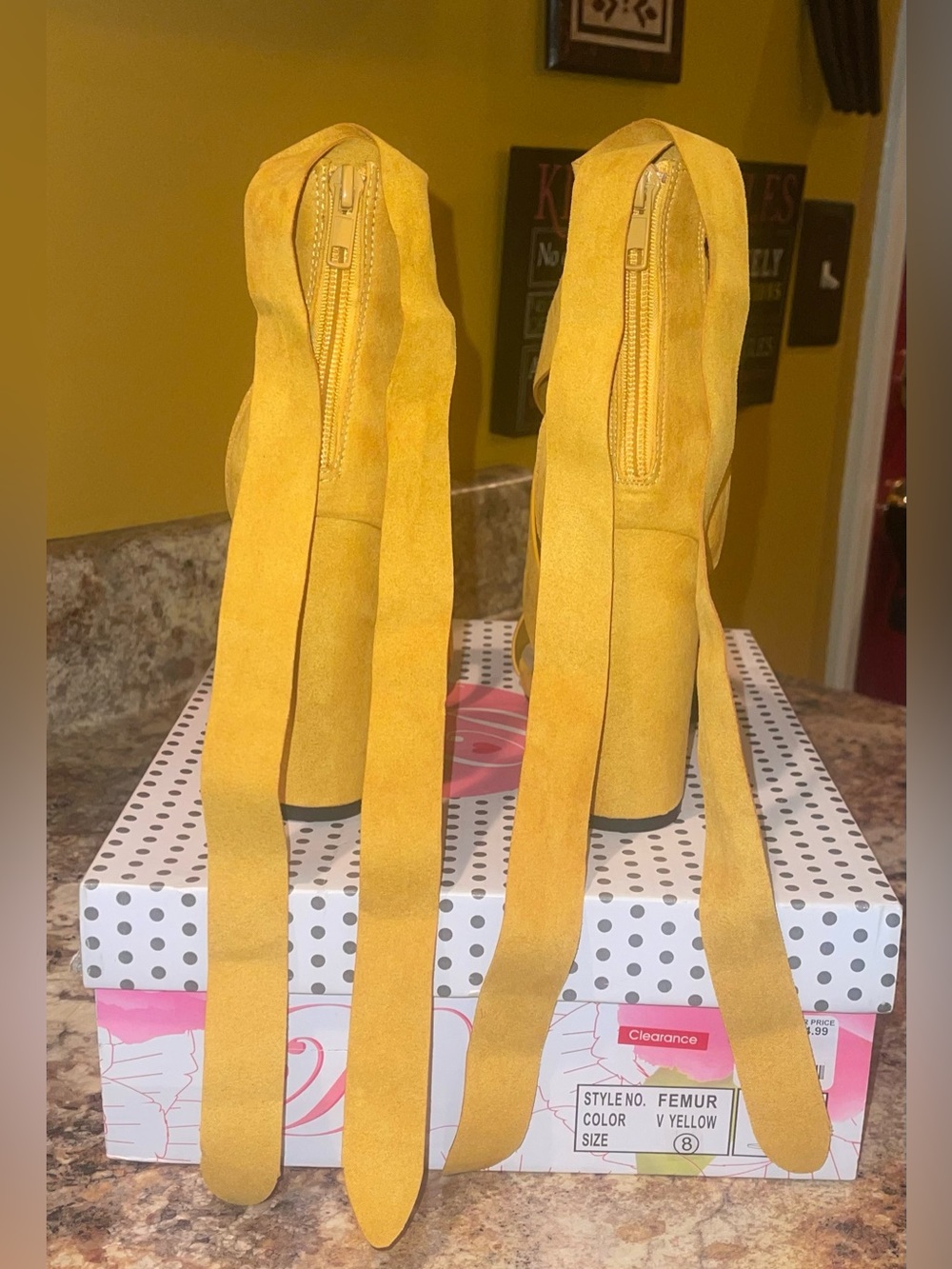 Delicious Yellow Strappy Block Heel Sandals - Picture 4 of 7